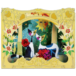 3D-vykort – Rosina Wachtmeister – Två katter och blommor