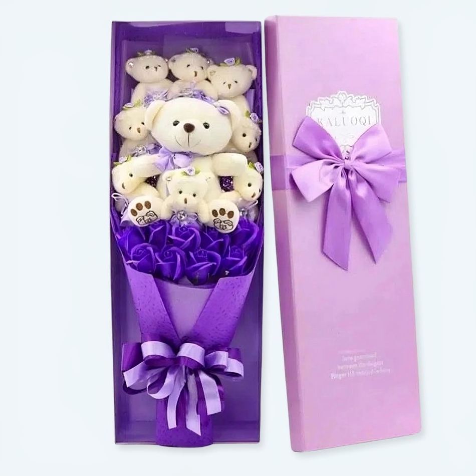 Bukett med blommor av teddybjörnar
